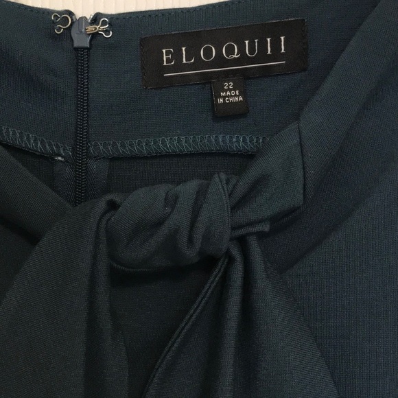 Teal colored shift dress with side-collared tie. Knee-length. - Picture 3 of 3